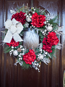 Red Hydrangeas with White Balls Christmas Wreath at Elegant Floral Wreaths at Etsy. 