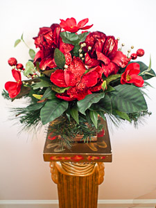 Red Iris Arrangement on Pedestal Vase at Elegant Floral Wreaths at Etsy. 