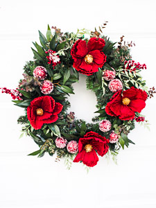 Red Magnolia Balls Christmas Wreath at Elegant Floral Wreaths at Etsy. 