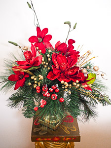 Red Magnolia Arrangement on Pedestal Vase at Elegant Floral Wreaths at Etsy. 