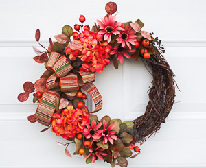 Fall Orange Hydrangea Grapevine Wreath at Elegant Floral Wreaths at Etsy. 