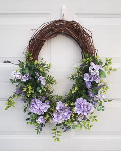 Lavender Hydranges Grapevine Wreath from Elegant Floral Wreaths. 