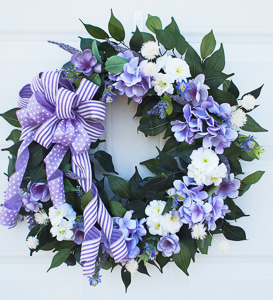 Lavender Hydranges Grapevine Wreath with Bow in Elegant Floral Wreaths Etsy Shop. 