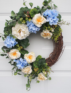 Yellow Roses Grapevine Wreath from Elegant Floral Wreaths at Etsy.  